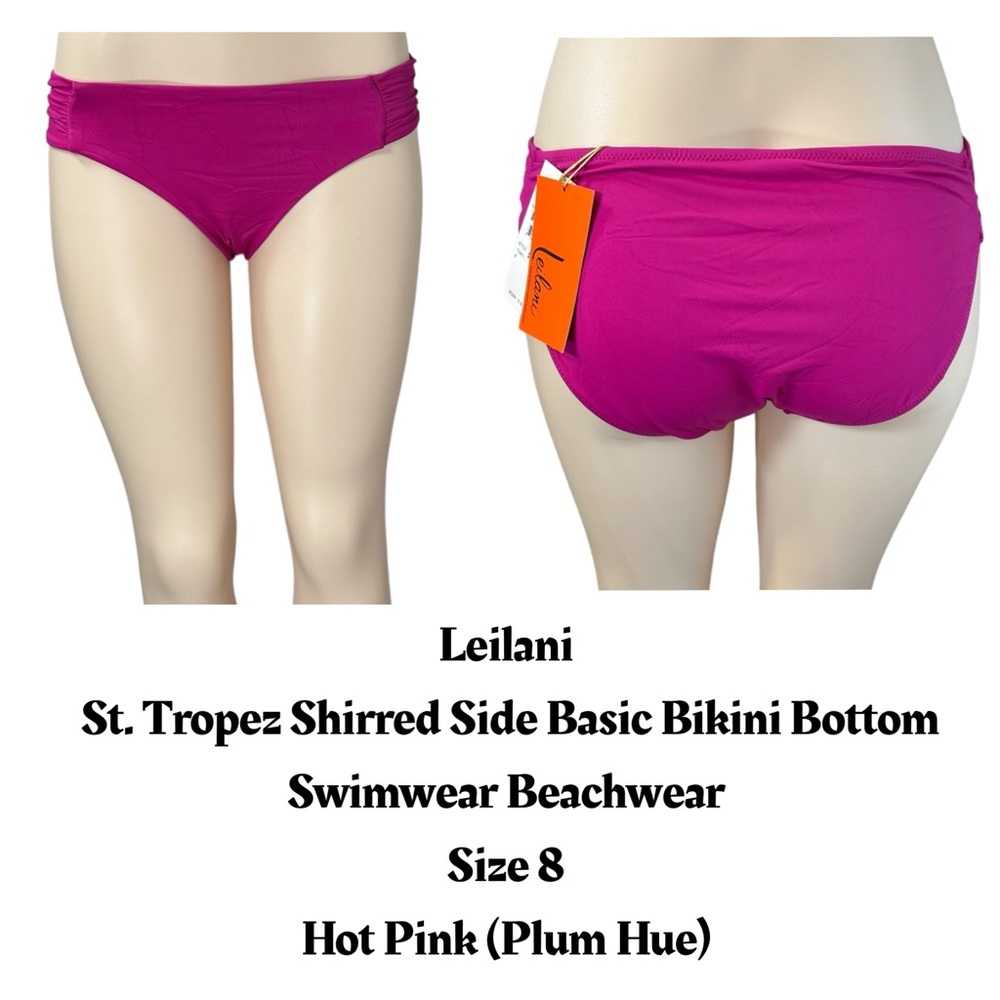 Leilani Women's St. Tropez Shirred Side Basic Bikini Bottom Size 8 Hot Pink